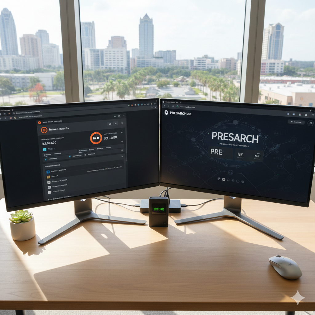 A professional "Private Earning Station" configuration using Brave and Presearch to maximize profit.